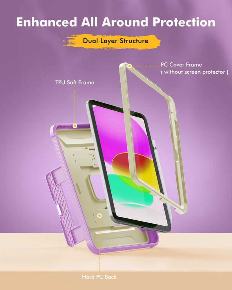 INFILAND Case for Ipad A16 11Th Gen 11 Inch 2025 & 10Th Gen 10.9 Inch 2022 Heavy Duty Rugged Shockproof Cover with Kickstand & Apple Pencil Holder